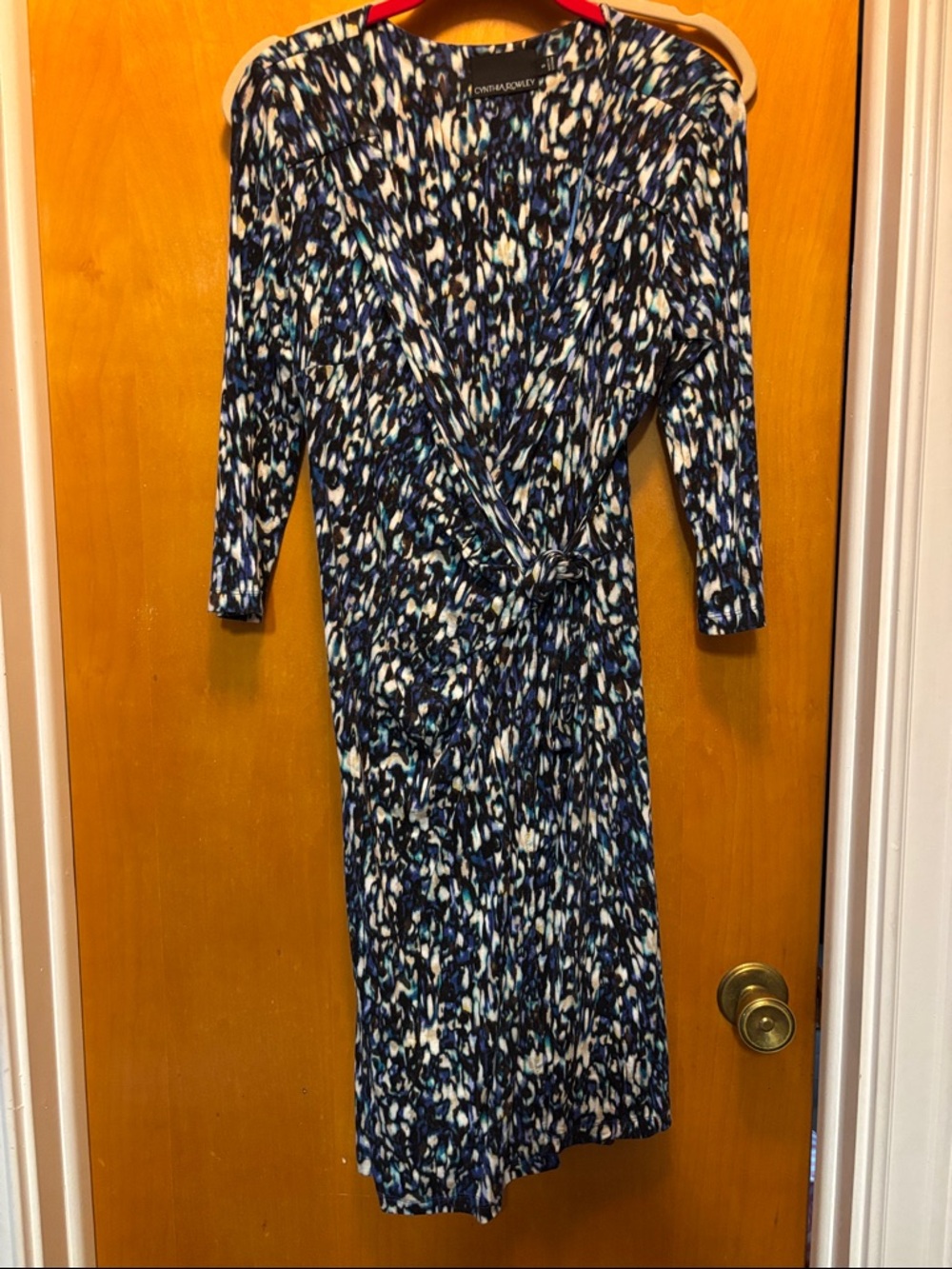 Cynthia Rowley Blue and White Printed Long Sleeve Wrap Dress
